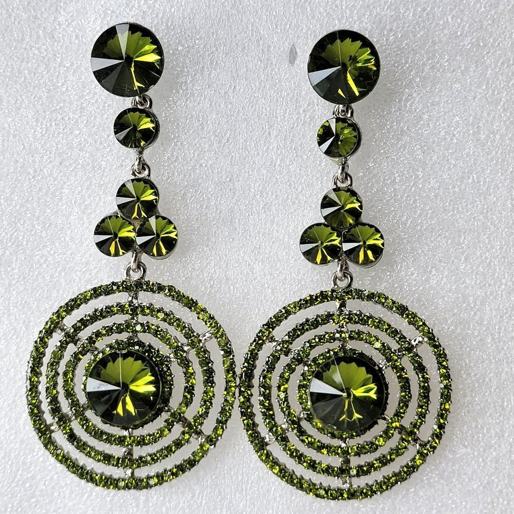 Green Chandelier Long Drop Earrings